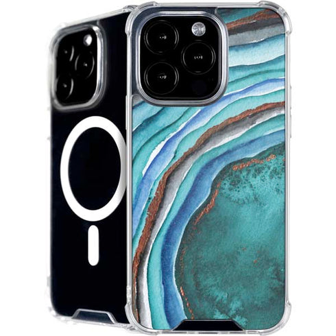 Turquoise Watercolor Geode iPhone 16 Pro MagSafe Case